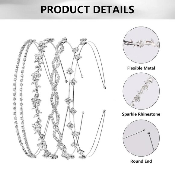 8 PCS Rhinestone Headbands Sparkly Crystal Bridal Wedding Accessories for Women main image 7